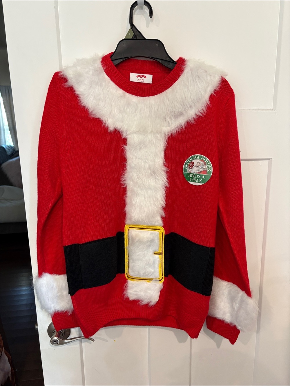 Holiday Time Red Crewneck Santa Sweater with Faux Fur Trim and Belt